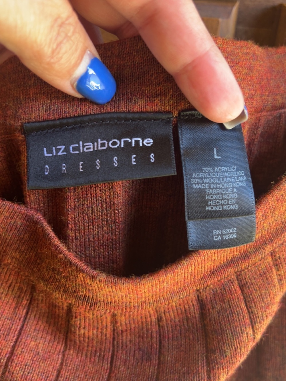 🌸Vintage Liz Claiborne Ribbed Knit Maxi Skirt - Rust Orange Wool Blend Sz L - Picture 5 of 6
